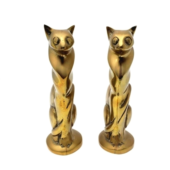 Unbranded Other - Mid-Century Brass Pair of Cat Statue Home Decor